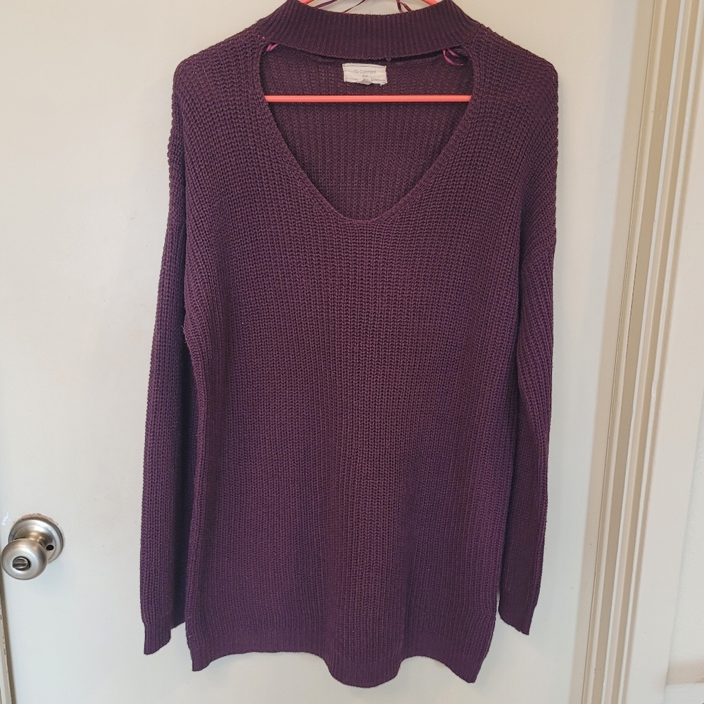No Comment Women's Sz L Sweater Gigi Choker V-Neck Burgundy Long Sleeve EUC
